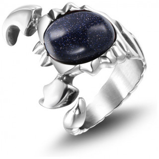 Bague homme acier Scorpion sculpté à pierre bleue nuit