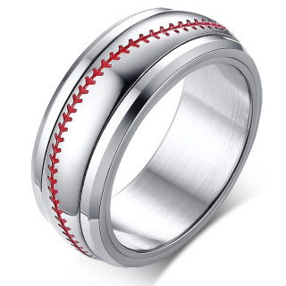 Bague homme acier style Baseball (anneau anti-stress)