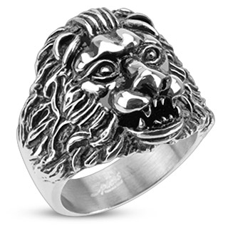 Bague homme acier à tête de lion scuptée