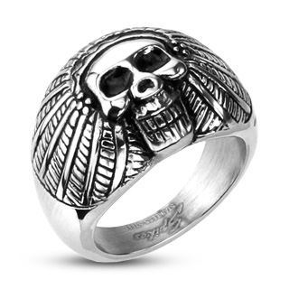 Bague homme acier tte de mort chef apache