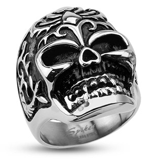 Bague homme acier tte de mort orne