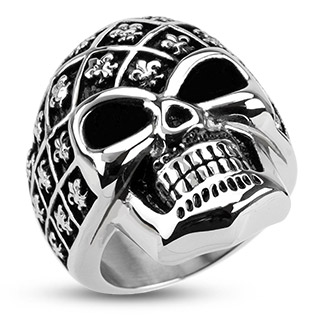 Bague homme acier tte de mort orne de fleur de Lys