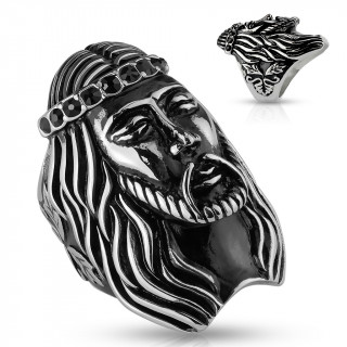 Bague homme acier visage de Jesus sculpt