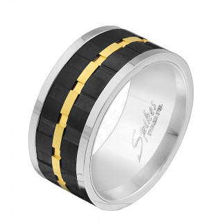 Bague homme anti-stresse en titane  anneaux crants noires et dors