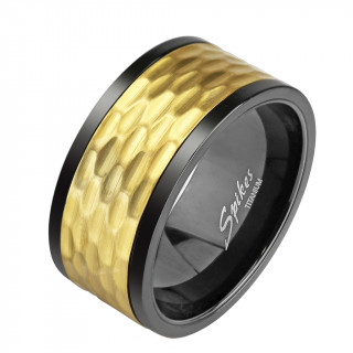 Bague homme anti-stresse en titane noir  bandeau martel dor