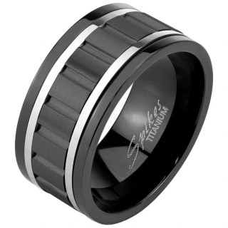 Bague homme anti-stresse en titane noir avec anneau crant