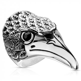 Bague homme biker en acier  tte d'aigle aux yeux noirs