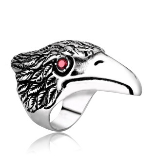 Bague homme biker en acier  tte d'aigle aux yeux rouges