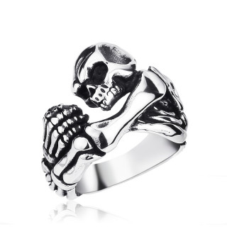 Bague homme biker en acier en forme de squelette