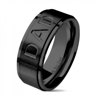 Bague homme "DAD" (papa) en acier noir