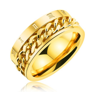 Bague homme dore en acier  chaine et chiffres romains