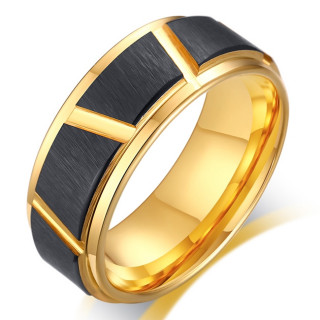 Bague homme dore en tungstene  quadrilatres noirs brosss