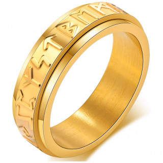 Bague homme dore  runes vikings en acier (bandeau tournant)