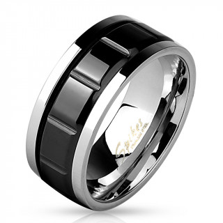 Bague homme en acier  anneau anti-stress noir gauffr