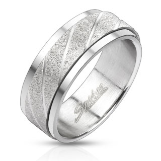 Bague homme en acier  bandeau sabl et rainur