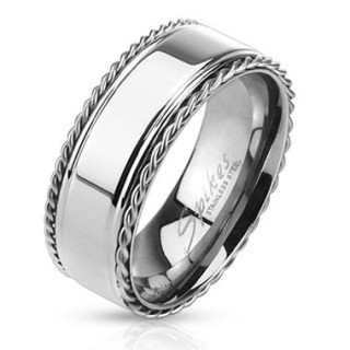 Bague homme en acier  bords torsades