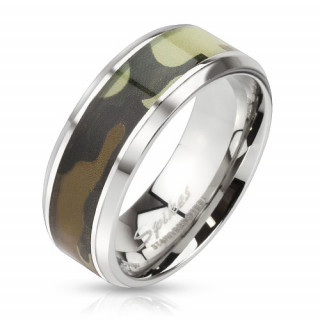 Bague homme en acier  camouflage militaire