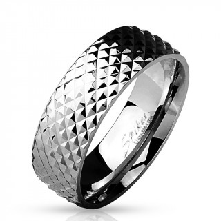 Bague homme en acier à écailles pyramidales