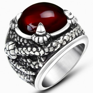Bague homme en acier à orbe rouge et griffes