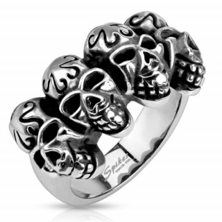 Bague homme en acier à quatre cranes tribaux