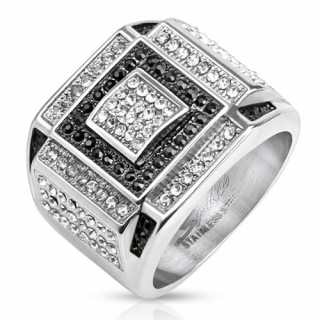 Bague homme en acier à reliefs pavés de pierres