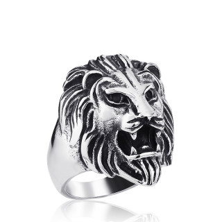 Bague homme en acier  tte de lion gueule ouverte