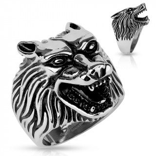 Bague homme en acier  tte de loup