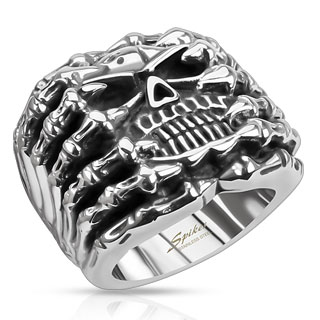 Bague homme en acier à tête de mort spectrale
