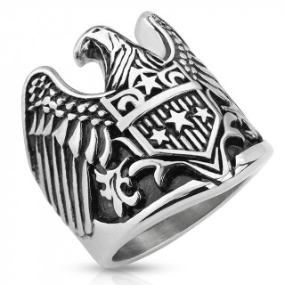 Bague homme en acier avec aigle amricain et bouclier toil