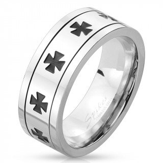 Bague homme en acier avec anneau anti-stress  croix de Malte