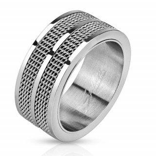 Bague homme en acier avec bandes de mailles