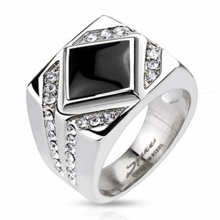 Bague homme en acier avec Onyx et zircons disposs en pointes