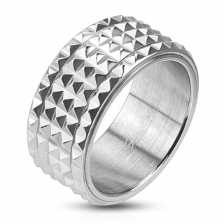 Bague homme en acier avec pyramides et centre tournante