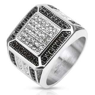 Bague homme en acier avec segments pavés de pierres