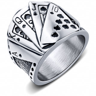 Bague homme en acier  cartes Quinte Flush Royale