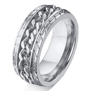 Bague homme en acier  chaine et entailles