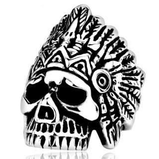 Bague homme en acier à crane de chef indien
