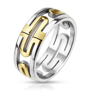 Bague homme en acier dor et argent  motif ajour