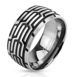 Bague homme en acier  gravures mystiques