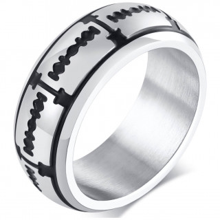 Bague homme en acier à lames de rasoir gravées