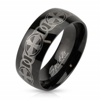 Bague homme en acier noir avec chaine de croix grave au laser