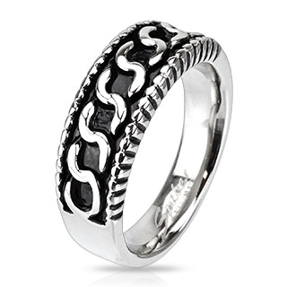 Bague homme en acier noirci  reliefs en "S"