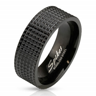 Bague homme en acier noirci à surface en pyramides