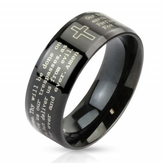 Bague homme en acier noirci avec prire en anglais