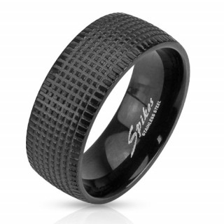 Bague homme en acier noircie  surface pointille