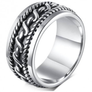 Bague homme en acier  reliefs chaine et cordages