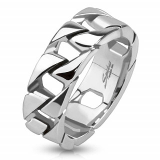 Bague homme en acier style chaine avec mailles  triangles