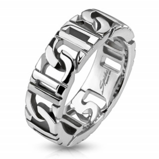 Bague homme en acier style chaine avec mailles en "D"