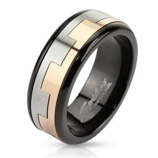 Bague homme en acier 3 tons style engrenage