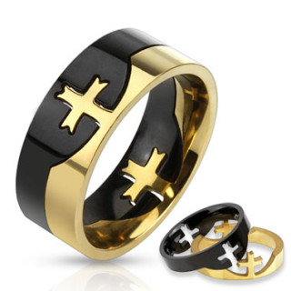 Bague homme 2 en 1 en acier style puzzle avec croix